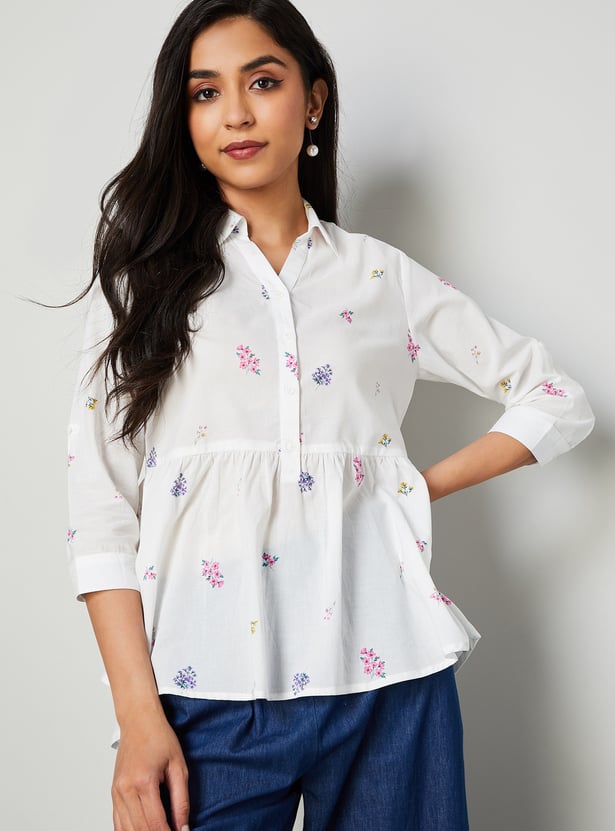 COLOUR ME Floral Print Peplum Top
