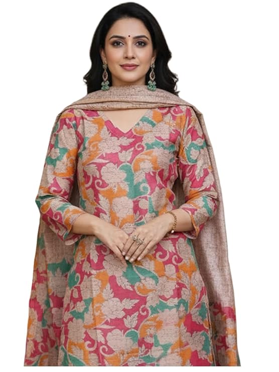 GoSriKi Women’s Rayon Viscose Straight Printed Kurta with Pant and Dupatta