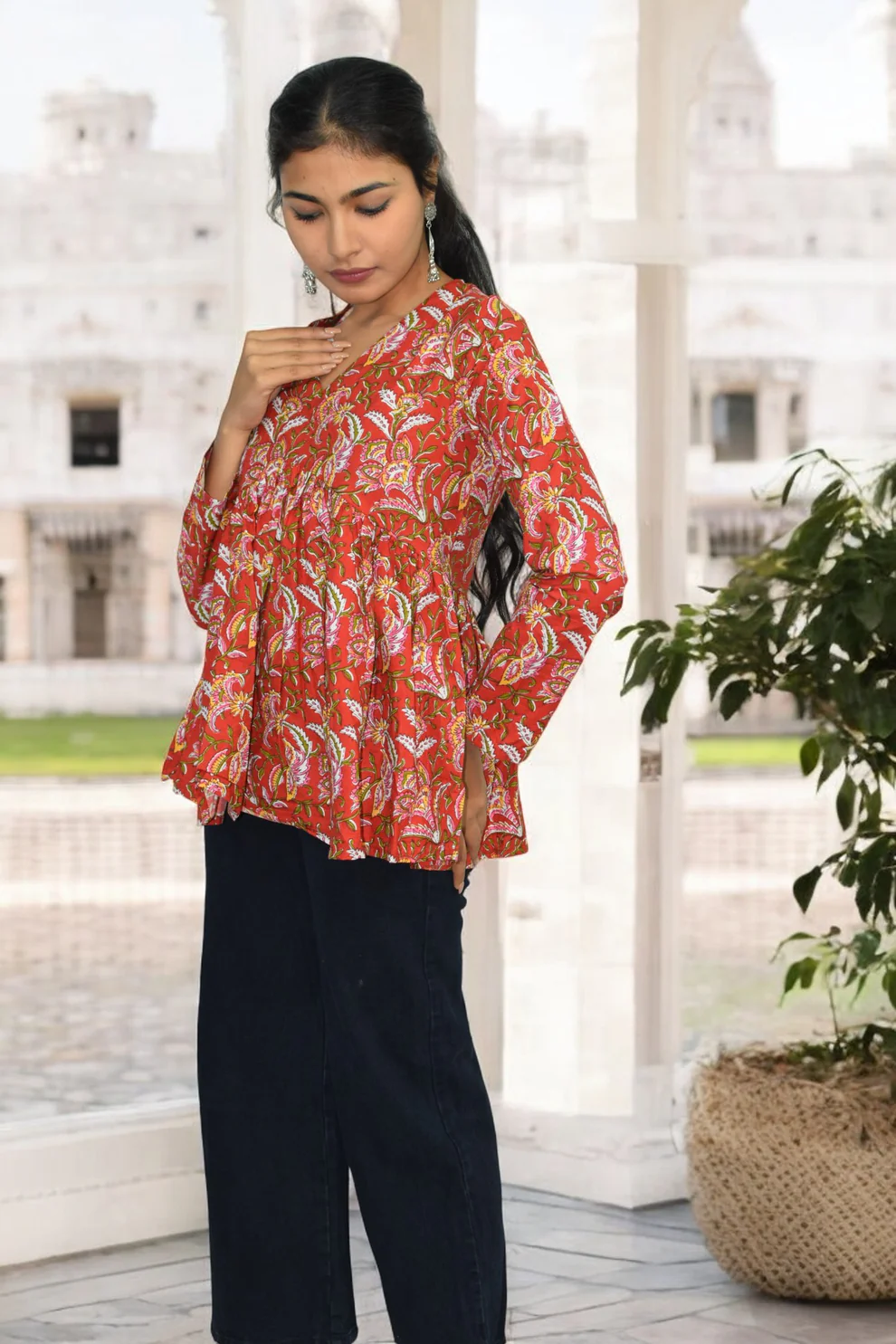 RedGreen V - neck peplum top